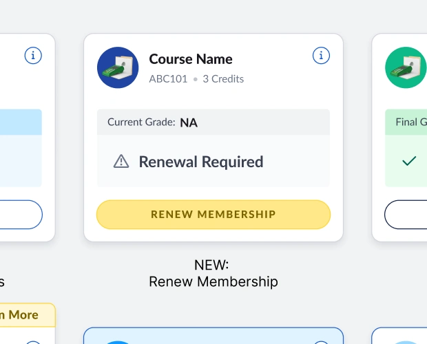 Course-card state: New, Renewal Required